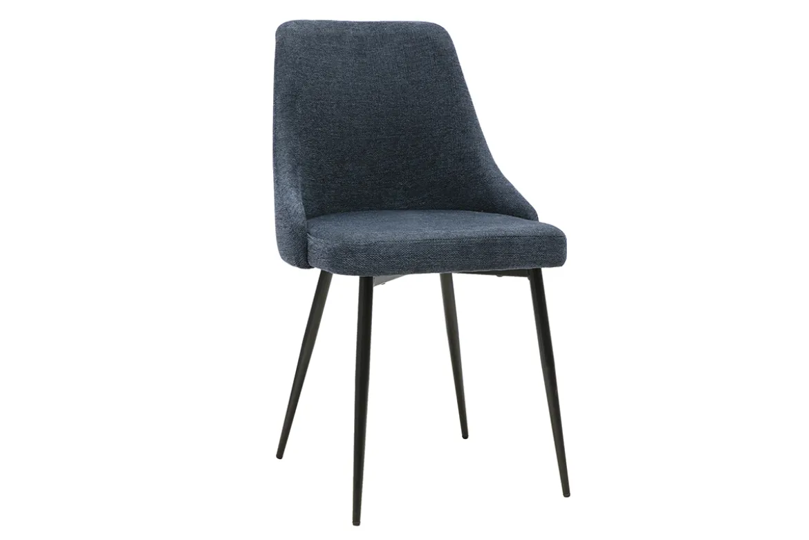 Chaises design en tissu effet velours texturé bleu foncé et métal noir (lot de 2) CULT