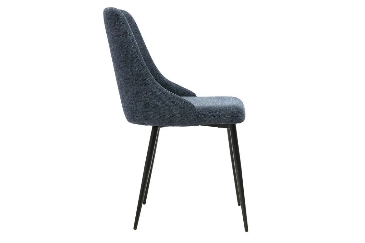 Chaises design en tissu effet velours texturé bleu foncé et métal noir (lot de 2) CULT