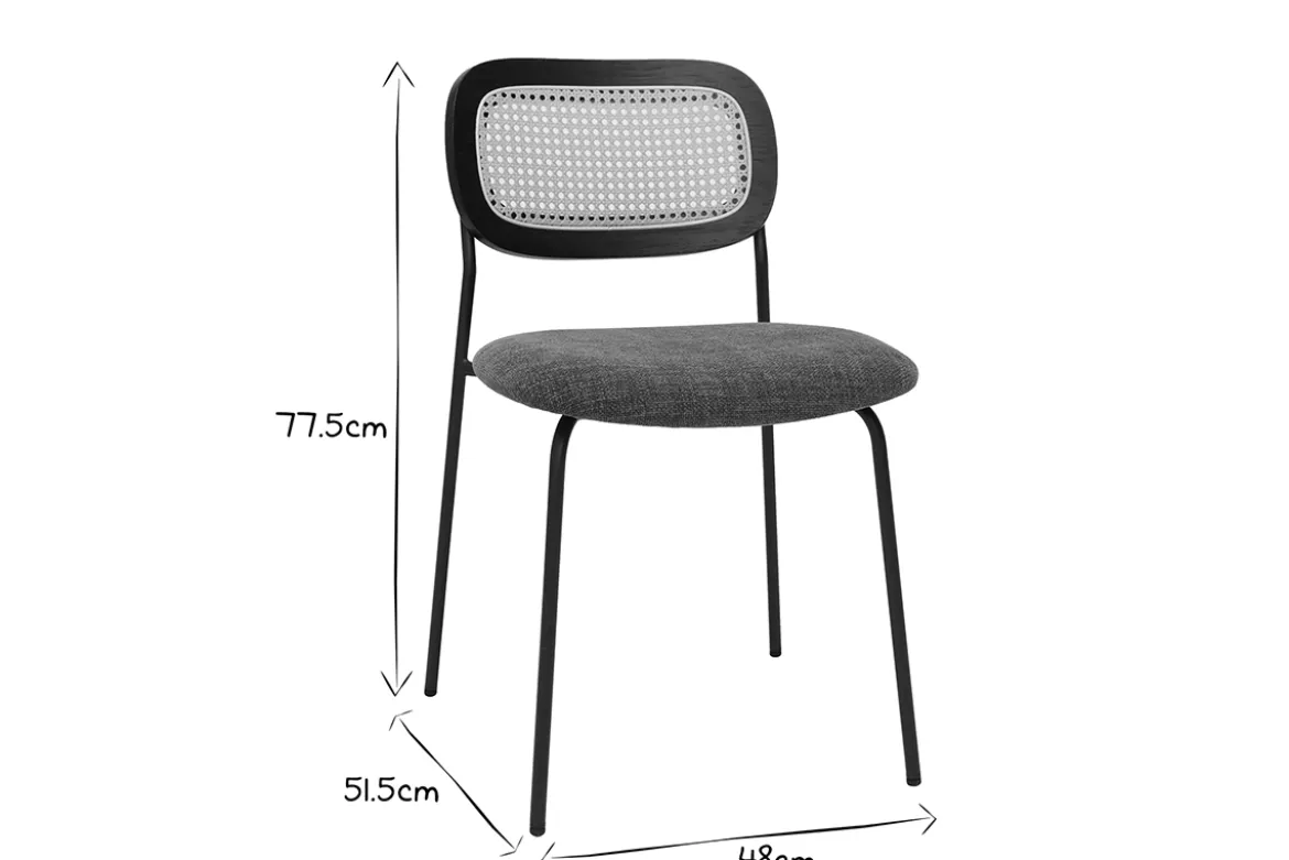 Chaises design en tissu effet velours texturé vert kaki, métal noir et cannage rotin (lot de 2) MIRANDA