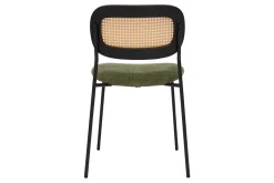 Chaises design en tissu effet velours texturé vert kaki, métal noir et cannage rotin (lot de 2) MIRANDA