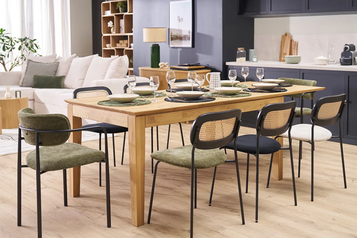 Chaises design en tissu effet velours texturé vert kaki, métal noir et cannage rotin (lot de 2) MIRANDA