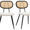 Chaises design en tissu effet laine bouclée blanc, métal noir et cannage rotin (lot de 2) SWANN