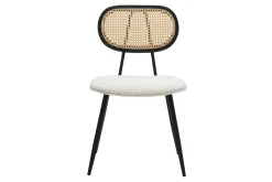 Chaises design en tissu effet laine bouclée blanc, métal noir et cannage rotin (lot de 2) SWANN