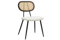 Chaises design en tissu effet laine bouclée blanc, métal noir et cannage rotin (lot de 2) SWANN