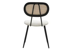 Chaises design en tissu effet laine bouclée blanc, métal noir et cannage rotin (lot de 2) SWANN