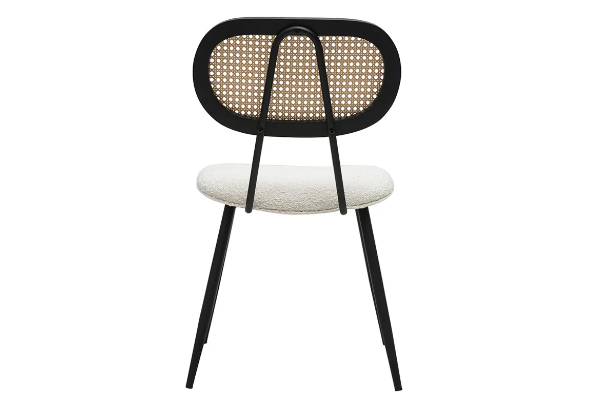 Chaises design en tissu effet laine bouclée blanc, métal noir et cannage rotin (lot de 2) SWANN