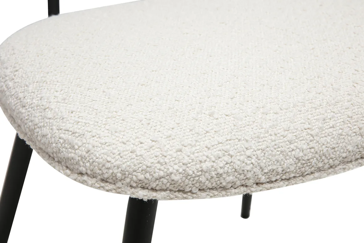 Chaises design en tissu effet laine bouclée blanc, métal noir et cannage rotin (lot de 2) SWANN