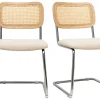 Chaises design en tissu effet velours texturé beige, métal chromé et cannage rotin (lot de 2) ELECTRA