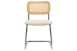 Chaises design en tissu effet velours texturé beige, métal chromé et cannage rotin (lot de 2) ELECTRA