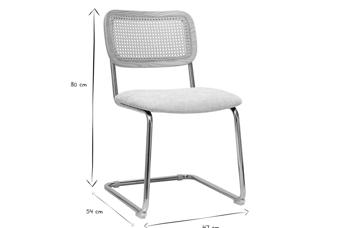 Chaises design en tissu effet velours texturé beige, métal chromé et cannage rotin (lot de 2) ELECTRA