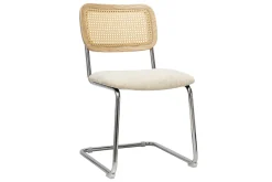 Chaises design en tissu effet velours texturé beige, métal chromé et cannage rotin (lot de 2) ELECTRA