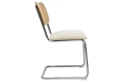 Chaises design en tissu effet velours texturé beige, métal chromé et cannage rotin (lot de 2) ELECTRA