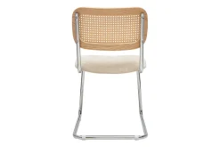 Chaises design en tissu effet velours texturé beige, métal chromé et cannage rotin (lot de 2) ELECTRA