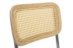 Chaises design en tissu effet velours texturé beige, métal chromé et cannage rotin (lot de 2) ELECTRA
