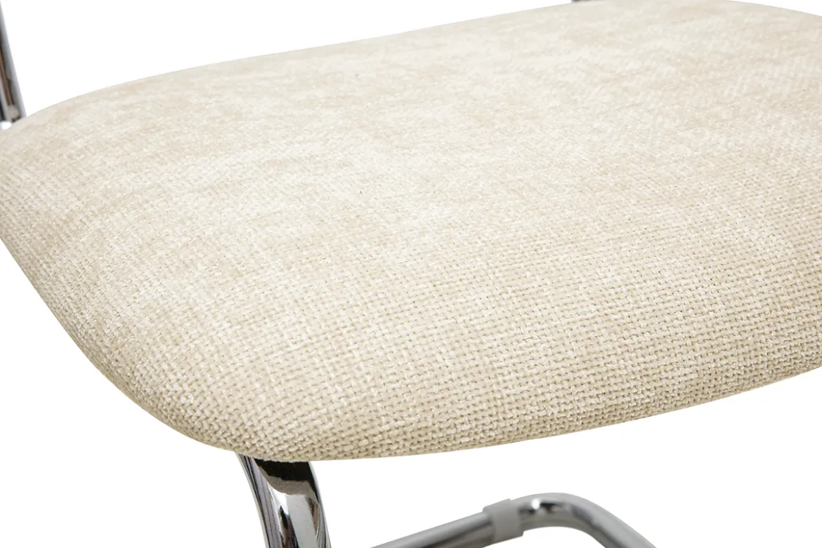 Chaises design en tissu effet velours texturé beige, métal chromé et cannage rotin (lot de 2) ELECTRA