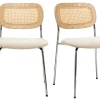 Chaises design en tissu effet velours texturé beige, métal chromé et cannage rotin (lot de 2) MIRANDA