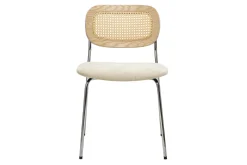 Chaises design en tissu effet velours texturé beige, métal chromé et cannage rotin (lot de 2) MIRANDA