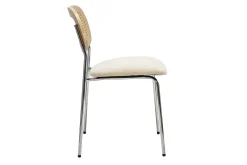 Chaises design en tissu effet velours texturé beige, métal chromé et cannage rotin (lot de 2) MIRANDA