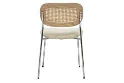 Chaises design en tissu effet velours texturé beige, métal chromé et cannage rotin (lot de 2) MIRANDA