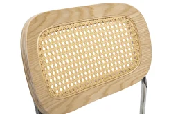 Chaises design en tissu effet velours texturé beige, métal chromé et cannage rotin (lot de 2) MIRANDA