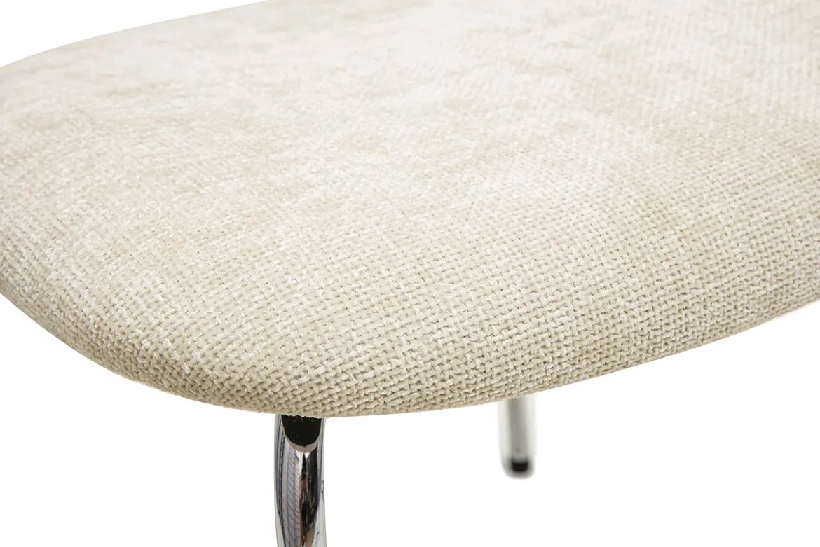 Chaises design en tissu effet velours texturé beige, métal chromé et cannage rotin (lot de 2) MIRANDA