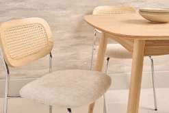 Chaises design en tissu effet velours texturé beige, métal chromé et cannage rotin (lot de 2) MIRANDA