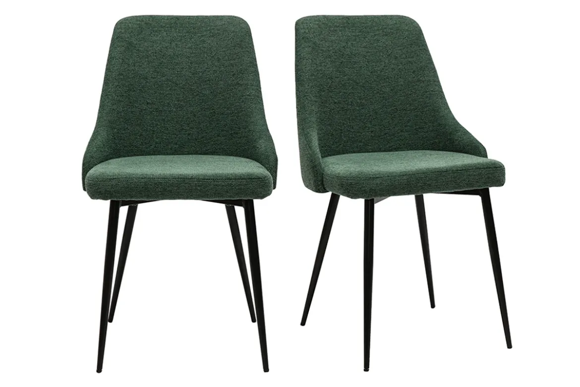 Chaises design en tissu effet velours texturé vert foncé et métal noir (lot de 2) CULT