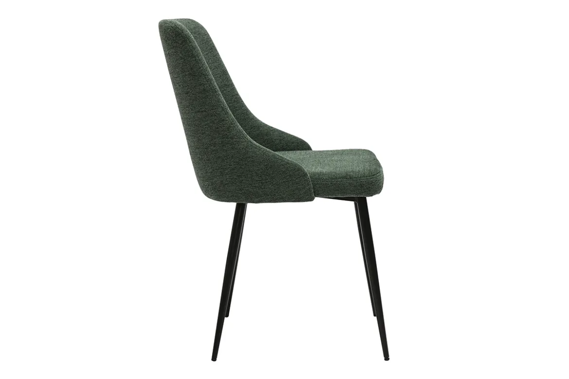 Chaises design en tissu effet velours texturé vert foncé et métal noir (lot de 2) CULT