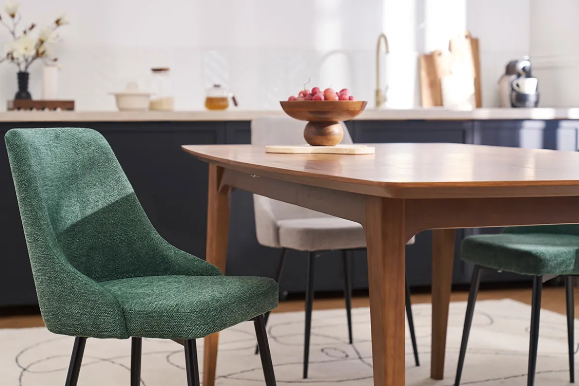Chaises design en tissu effet velours texturé vert foncé et métal noir (lot de 2) CULT