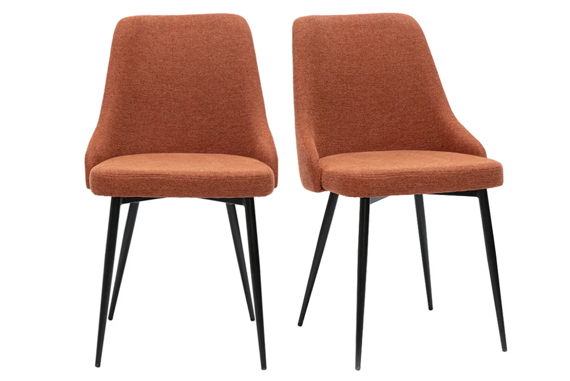 Chaises design en tissu effet velours texturé terre brûlée et métal noir (lot de 2) CULT