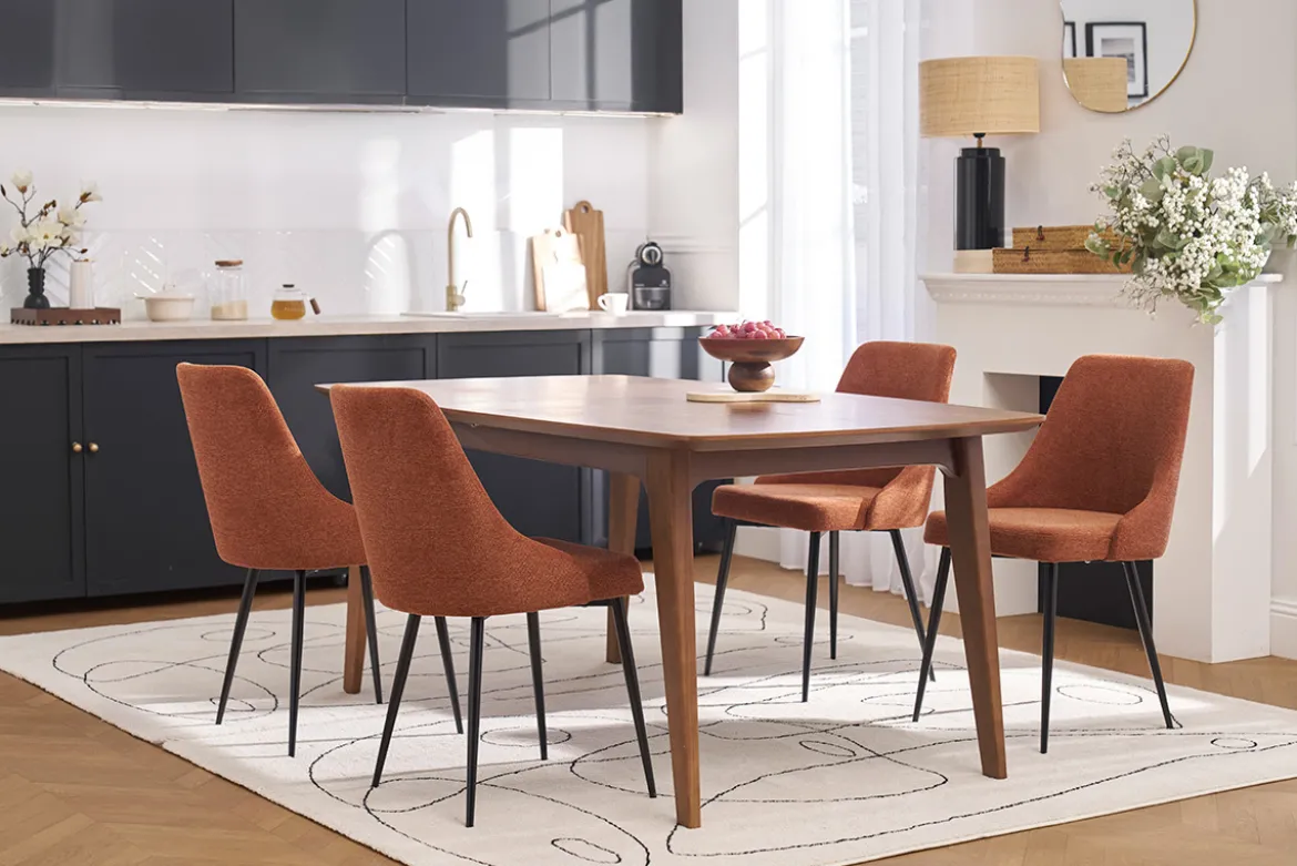 Chaises design en tissu effet velours texturé terre brûlée et métal noir (lot de 2) CULT