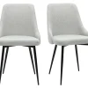 Chaises design en tissu effet velours texturé gris clair et métal noir (lot de 2) CULT