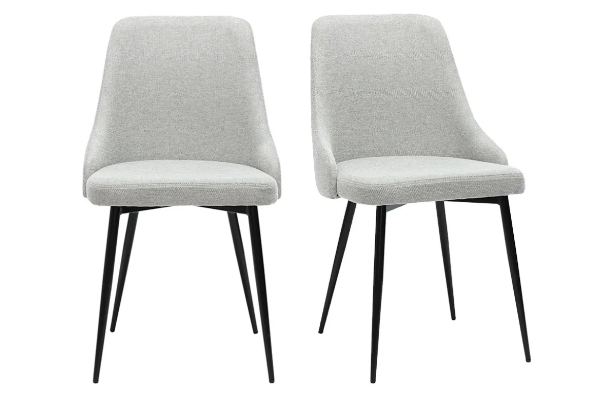 Chaises design en tissu effet velours texturé gris clair et métal noir (lot de 2) CULT