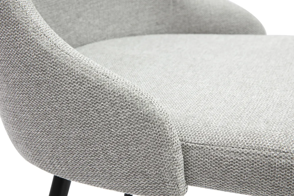 Chaises design en tissu effet velours texturé gris clair et métal noir (lot de 2) CULT