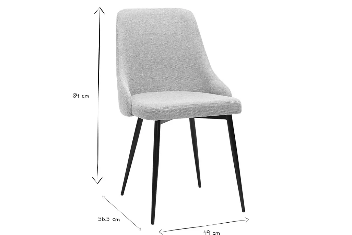 Chaises design en tissu effet velours texturé gris clair et métal noir (lot de 2) CULT