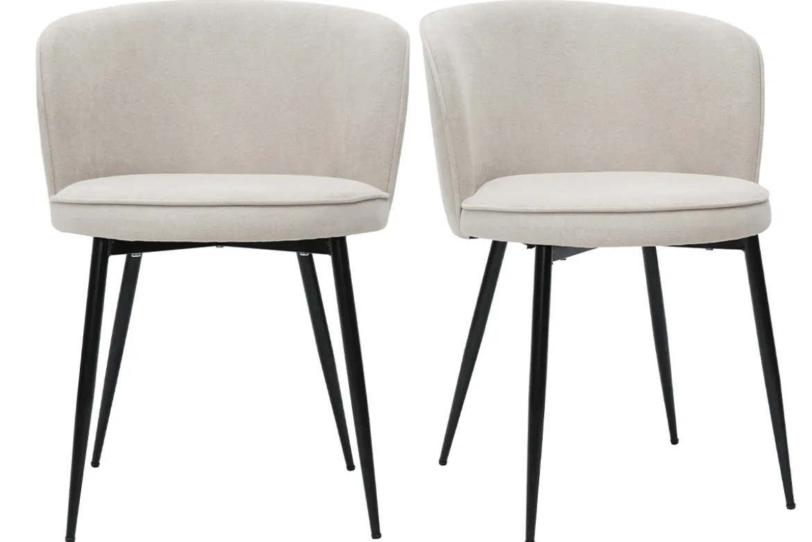 Chaises design en tissu effet velours beige et métal noir (lot de 2) SERIF