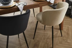 Chaises design en tissu effet velours beige et métal noir (lot de 2) SERIF