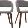 Chaises design en tissu gris et pieds en bois foncé noyer (lot de 2) SLAM
