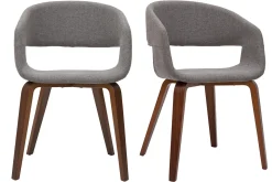 Chaises design en tissu gris et pieds en bois foncé noyer (lot de 2) SLAM