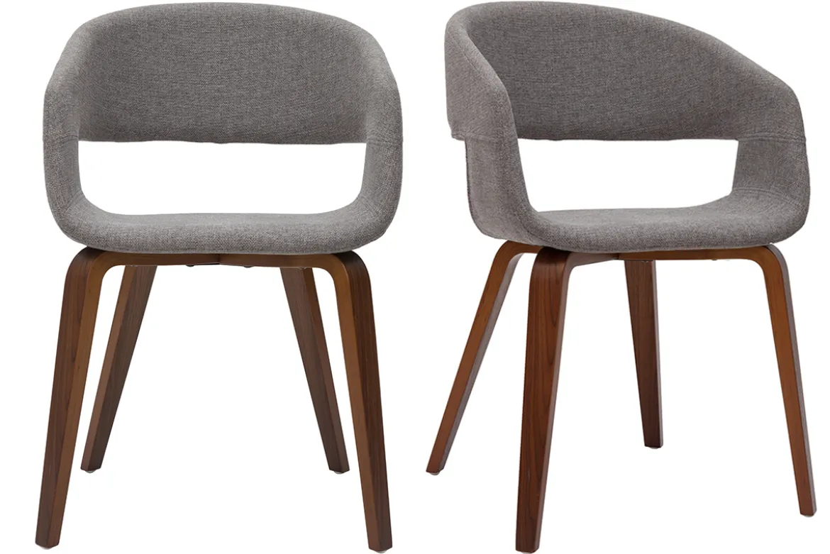 Chaises design en tissu gris et pieds en bois foncé noyer (lot de 2) SLAM
