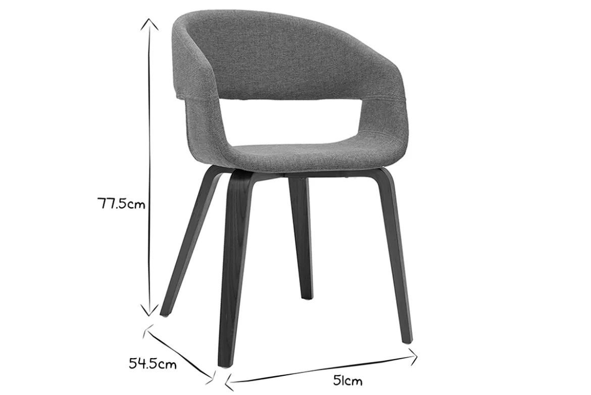 Chaises design en tissu gris et pieds en bois foncé noyer (lot de 2) SLAM
