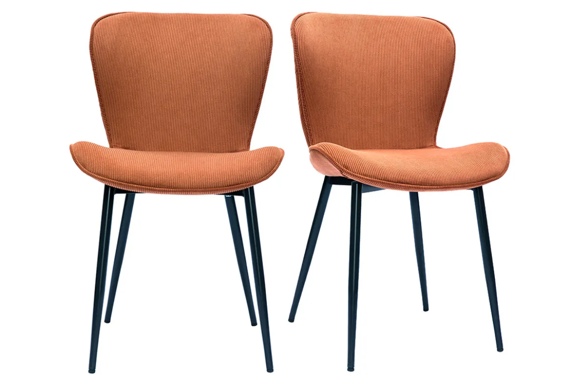 Chaises design en tissu velours côtelé terre brûlée et métal noir (lot de 2) ADDICT