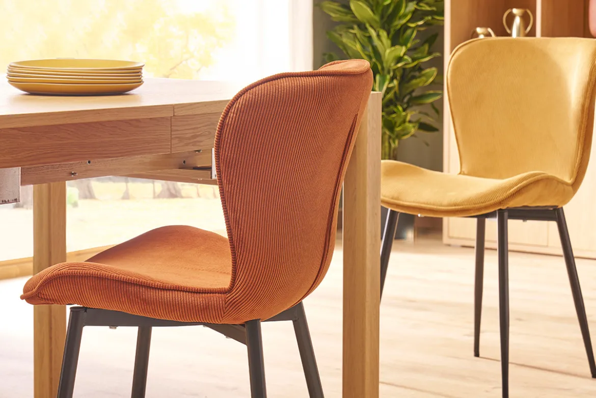 Chaises design en tissu velours côtelé terre brûlée et métal noir (lot de 2) ADDICT