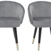Chaises design en tissu velours gris, bois noir et métal doré (lot de 2) BRIZO