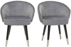Chaises design en tissu velours gris, bois noir et métal doré (lot de 2) BRIZO