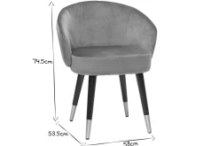 Chaises design en tissu velours gris, bois noir et métal doré (lot de 2) BRIZO