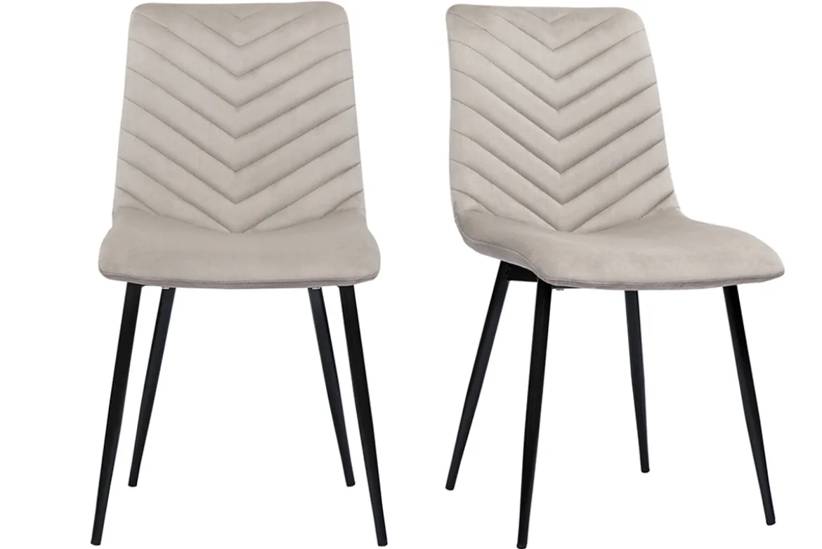 Chaises design en tissu velours taupe et métal noir (lot de 2) PUMPKIN