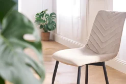 Chaises design en tissu velours taupe et métal noir (lot de 2) PUMPKIN