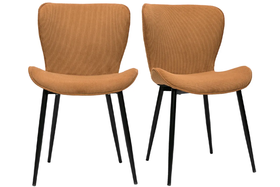 Chaises design en tissu velours côtelé jaune curry et métal noir (lot de 2) ADDICT