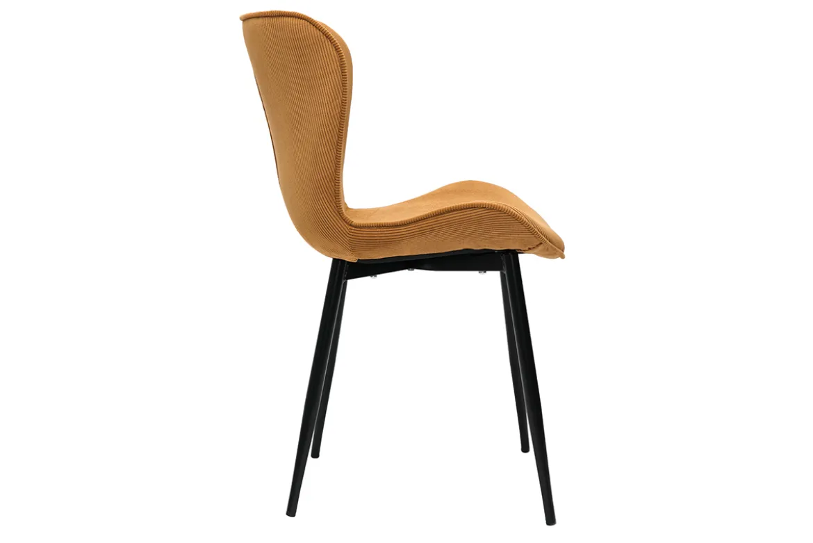 Chaises design en tissu velours côtelé jaune curry et métal noir (lot de 2) ADDICT
